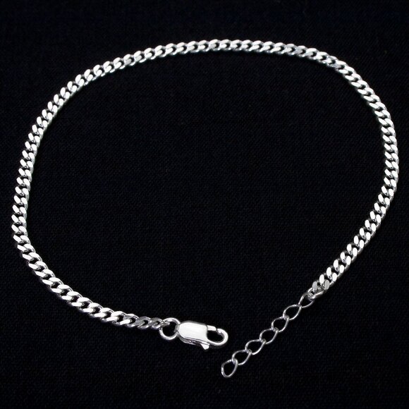 Chic Italian 925 Sterling Silver 3mm Anklet with Extender - Stamped ITALY - Picture 2 of 3
